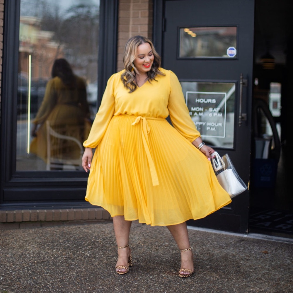 Lane Bryant BeautiCurve Yellow Pleated Dress